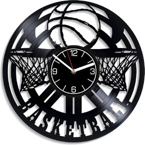 Men's Modern Basketball Vinyl Record Wall Clock, 12 inch, Analog Display, Black