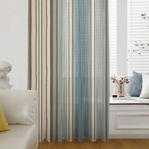 Window Curtains 96 Inches Long,Teal Blue Green Striped Boho Semi Sheer Rod Pocket Chiffon Curtains & Drapes Drapery Voile Draperies Window Treatment Antique Southwestern Native Pattern Tribal