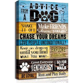 Funny Dog Saying Canva Wall Art Rustic Farmhouse Inspirational Quotes Dog Picture Cute Pets Rules Advice Prints Dog Paws Footprints Poster Painting for Vet Office Dog Lover room Wall Decor Framed