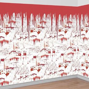 Amscan Haunted Asylum Halloween Bloody Chop Shop Scene Setter Decorating Kit, Plastic, 48" X 20', Pack of 2 Decorations
