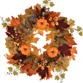 Fall Wreath, 20 Inch Front Door Wreath with Handmade Pine Cones Pumpkin Door Wreath for Autumn and Farmhouse Decoration