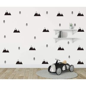 Mountains and Tree Sticker Boys Nursery Decor Vinyl Room Decals Stickers for Kids Room JW582 (Black)