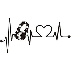 Heartbeat Headphone Music Wall Sticker Art Bedroom Video Earphone Wall Decor Music Electrocardiogram Vinyl Wall Decal AM185(BLACK7, 42X83CM)