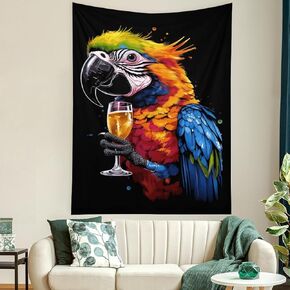 Buyidec Colorful Bird Drink Parrot Tapestry Wall Hanging Art Deco Tapestries for Bedroom Living Room Dorm 60"x90"