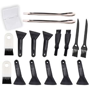Black Scrapers Brushes and Spoons Kit for Herb Grinder 8 Pcs Scrapers 6 Pcs 3 Types of Brushes 2 Pcs Spoons and A Storage Box