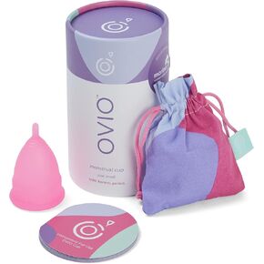OVIO Menstrual Cup - Reusable Soft and Flexible 100% Medical Grade Silicone Cup with Travel Pouch - Leak Free and Reliable with Size Replacement Guarantee (Small)