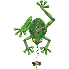 Allen Designs Enesco Frog Catching a Dragonfly Sculpted Pendulum Wall Clock, 14 Inch, Green