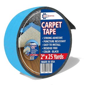 Carpet Tape Double-Sided Clean Removable Tape - Strong Adhesive & Removable (Residue Free) Rug Tape for Hardwood Floors and Area Rugs, (MADE IN THE USA), (Black, 2" x 25 Yards - 1 Roll/Order)