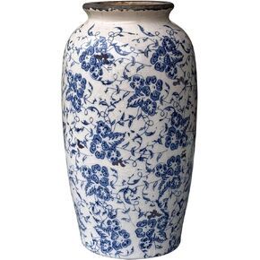 Vintage Blue and White Porcelain Flower Vase for Home Décor,Large Blue Terracotta Vases,Chinoiserie Floral Vase.(A)