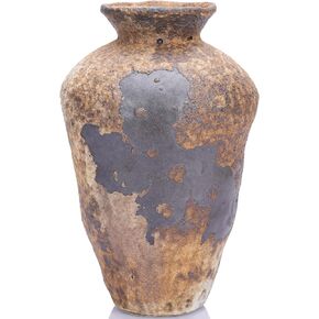 Small Stone Vase for Rustic Home Decor, Farmhouse Antique Pottery Vase Furniture&Table Flower Decorative, Round Terracotta Vase for Living Room Decor, Modern Rustic Concrete Clay Art Vases