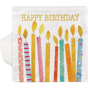 AnyDesign 80 Pack Happy Birthday Paper Napkins Disposable Colorful Candles Party Luncheon Napkin Birthday Dessert Dinner Hand Napkin for Birthday Party Supplies of All Ages, 6.5 x 6.5 Inch