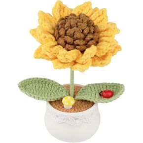 Knitting Crochet Sunflower Flowers Potted Plants, Sunflowers for Friends, Students, Family and Lover, Handmade Flowers for Home Office Decoration, Car Decoration.