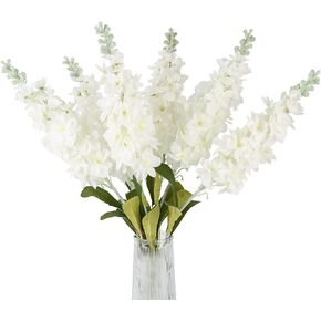6PCS Delphinium Artificial Flowers White 34.6'' Faux Larkspur Silk Flowers Long Stem Fake Snapdragon Realistic Flowers for Tall Floor Vase Home Kitchen Wedding Table Centerpieces Outdoor Decor (White)