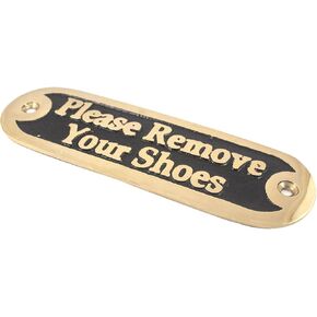 Brass Please Remove your Shoes Sign Casted Gold/Black Handmade Plaques Plate for House Room Home Decor Style Accessories Wall Mounted (12.5cm X 3.75cm)