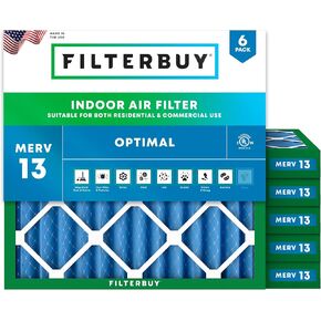 Filterbuy 10x10x2 Air Filter MERV 13 Optimal Defense (6-Pack), Pleated HVAC AC Furnace Air Filters Replacement (Actual Size: 9.50 x 9.50 x 1.75 Inches)