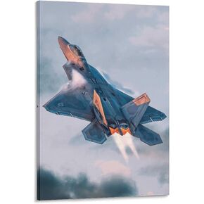 Military Poster F-22 Raptor Jet Fighter Wall Art Airplane Plane Flying Flight Picture Posters Print on Canvas Painting Wall Art for Men Bedroom Living Room Office UnFrame 12x18inch(30x45cm)