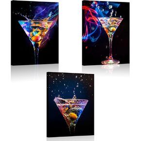 Biuteawal - 3 Piece Wall Art Colorful Sparkling Wine Pictures Painting on Canvas Wine Drinks Art Print for Party Decoration Modern Bar Pub Home Dining Room Wall Decor