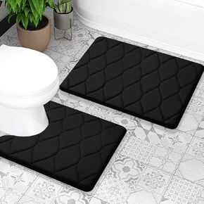 Colorxy Memory Foam Bath Mat Set, Non Slip Super Water Absorption Soft Bathroom Rugs, Thick, Dry Fast, Machine Washable for Bathroom Floor Mat, 24''x20''+24''x16'', Navy Blue