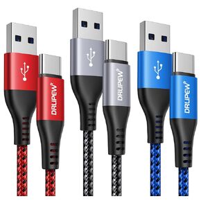 USB C Cable(6ft 3-Pack), USB to USB C Fast Charger Cable Braided Type C Charging Cord for Samsung Galaxy S21 S22 S23 S24 Ultra S20 S10, iPhone 15/15 Pro/15 Pro Max, Moto G Stylus, Google Pixel 8 7