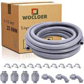1-1/2 inch 25 Foot Liquid-Tight Conduit Kit, Flexible Non Metallic Electrical Conduit and Connector Kit, With 4 Straight and 3 Angle Fittings