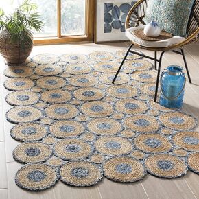 SAFAVIEH Cape Cod Collection Area Rug - 6' x 9', Blue & Natural, Handmade Boho Braided Jute & Denim, Ideal for High Traffic Areas in Living Room, Bedroom (CAP306M)