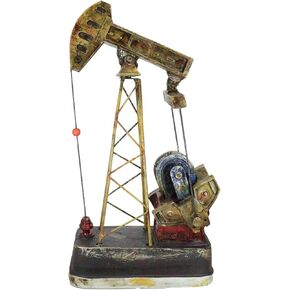 Ebros Gift Rustic Vintage Bronze Finish Nodding Donkey Pumpjack Oil Derrick Rig Prototype Sculpture 13" H Wild West Pumpjack On Platform Model Home Decor Western Antiqued Figurine