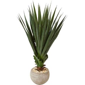 Nearly Natural Spiked Agave Artificial Plant in Sand Colored Bowl (Indoor/Outdoor)