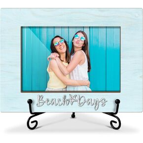 Beach Days Wooden Photo Frame Inspirational Gifts for Woman Friends Bestie BFF, Wooden Photo Frame with Iron Stand for Tabletop or Desktop Display, Home Table Decoration (4x6" Horizontal Photo) - 45