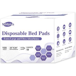 Disposable Bed Pads 36''X36'' (100 pcs) Heavy Duty 115 Grams Underpads Extra Large Incontinence Pads for Unisex Adult, Senior, Kids and Pet