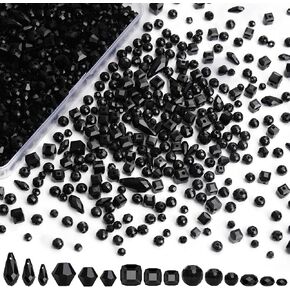 1300 Pcs Glass Beads for Jewelry Making, Assorted Crystal Beads with Box, Faceted Round Bicon Rondelle Square Teardrop Crystal Beads for DIY Crafts Necklace Bracelet Earring Kit (Black)