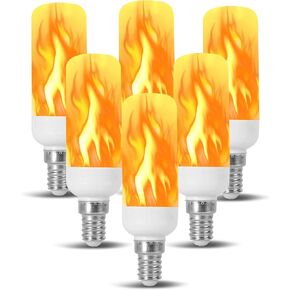 Fire Effect T6 T8 E12 LED Fire Candle Light Bulb Flame Flicker Tube Base Shape Novelty Lighting B11 Torch Bulbs 12mm Diameter Fitting, 100MM / 4.00" Total Length 120V 240V ST15 MED g16 ja8 cfl 6 Pack