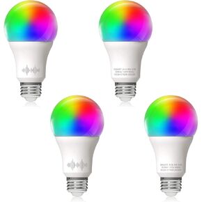 A19 LED Smart, WiFi Light Bulb Compatible with Alexa Google Home, RGBCW Color Changing, Cool Warm White Dimmable, No Hub Required, 60W Equivalent, RGB+2700K-6500K, 4 Count (Pack of 1)