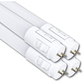 4 عبوات 3CCT 4FT LED T8 Type B أنبوب ضوء 18 وات 2200 لومن، 2700K/4000K/5000K قابلة للتحديد، تجاوز الصابورة، اتصال مزدوج الأطراف، غطاء بلوري