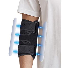 Niceuare Elbow Brace with 2 Removable Metal Splints - Adjustable Elbow Support for Tendonitis, Cubital Tunnel Syndrome, and Ulnar Nerve Entrapment Pain Relief Fit Men ＆ Women