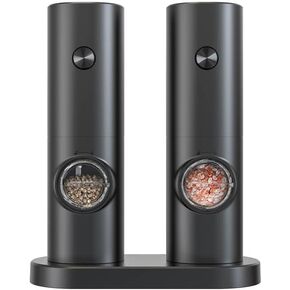 Electric Salt and Pepper Grinder Set - Automatic Salt Pepper Mill Grinder with Adjustable Coarseness- Rechargeable Spice Shakers for Kitchen (Set of 2), Standard Size, Black, KYMQ-14 in Saudi Arabia