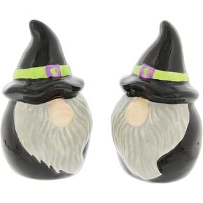 The Bridge Collection Halloween Gnomes Ceramic Salt & Pepper Shakers - Fun Fall Gnomes in Witch Hats Black Slat And Pepper Shaker Set