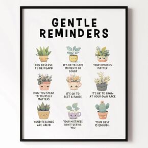 Gentle Reminders Positive Affirmations Print Mental Health Wellbeing Art Classroom Wall Decor Daily Motivation Therapist Decor Therapy Office School Counselor Poster (11x14 inch Print Unframed)