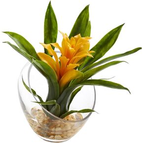 Nearly Natural 8in. Tropical Bromeliad in Angled Vase Artificial Arrangement
