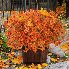 20 Bundles Fall Flowers Artificial for Decoration UV Resistant No Fade Faux Fake Mums Plants Flowers for Fall Outdoor Decor Front Porch Decor Thanksgiving, Halloween Decor - Orange