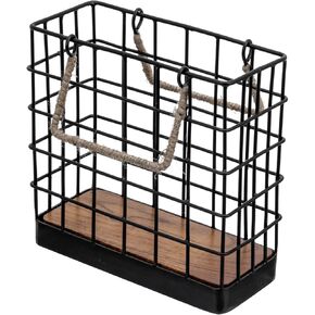 MyGift Large Size Dining Napkin Holder, Farmhouse Matte Black Metal Basket with Rustic Rope Handles and Solid Mango Wood Base - Handcrafted in India