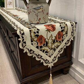 Flowers Embroidered Table Runner, Fashion Contracted Tea Table Cover Polyester Table Linen for Restaurant Kitchen Dining Wedding Party Banquet Events (16’’W x 59’’L)
