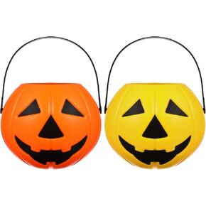 Garneck 2PCS 2PCS Pumpkin Bucket - Trick or Treat Halloween Pumpkin Pail, Children Candy Bucket with Candle(Blue)