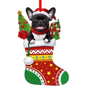 D4DREAM Bulldog Christmas Ornament Acrylic English Bulldog Ornament for Christmas Tree Christmas Bulldog Decor for Kids Bulldog Hanging Ornament Gifts for Christmas New Year Party Decoration Supplies
