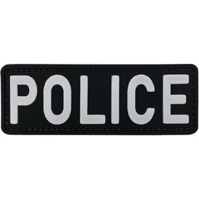 PVC Police Patch Small 4x1.4 inch Subdued All Black and White for Tactical Vest Bags Backpacks Hat Cap (All Black and White)