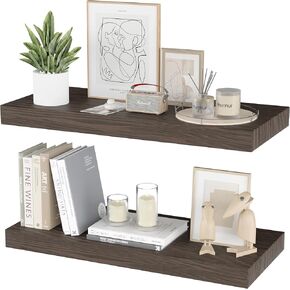Floating Shelves for Wall - 32 x 9 Inch Natural Wood Shelves for Bathroom, Bedroom, Kitchen Decor, Farmhouse Decor Set of 2, Black