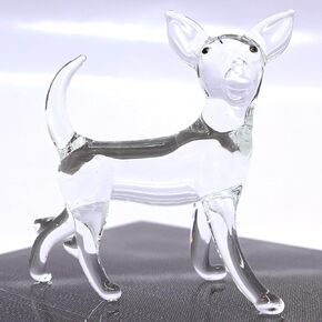 Chihuahua Miniature Tiny Figurines Hand Blown Glass Art Animals Collectible Dog-Lover Gift Home Décor (Clear Stand)