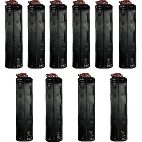 TrendBox Pack of 10pcs For 8xAA (4x2) Battery 12V LR6 UM3 Column Black Plastic Storage Case Holder Clip Type with 6" Two Wire 22AWG Spring Lead Flat Tip Container DIY