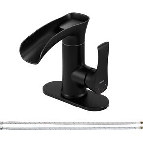 PARLOS Waterfall Bathroom Faucet with Swivel Spout, Single Handle Vanity Sink Faucet, Single Hole Basin Mixer Tap with Water Supply Lines, Chrome