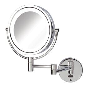 JERDON Sharper Image Wall-Mounted Lighted Sensor Makeup Mirror - Two-Sided Makeup Mirror with 8X Magnification & Swivel Design - 8.5-Inch Diameter Mirror in Chrome Finish - Model JRT9500CL