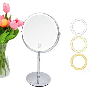 Generic 8"" Vanity Mirror with Lights,Magnifying Mirror with Light,10X Makeup Mirror with Lights,Double Sided Dimmable Magnifying Mirror,with 3 Color Light with 360° Rotation, Chrome Colour, ZLH02